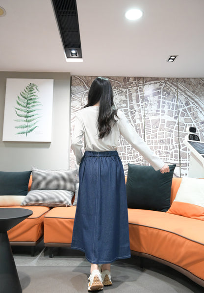 初秋・拼布A字牛仔裙 2色入 1W21038