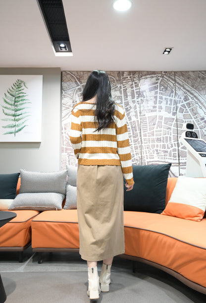 初秋・親膚橫間木鈕仔線衫外套 2色入 1W61035