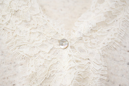 初秋・超親膚蕾絲拼柔軟混色針織外套 2色入 1W61036