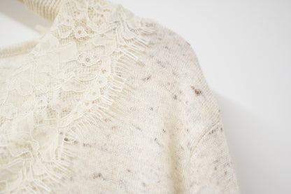 初秋・超親膚蕾絲拼柔軟混色針織外套 2色入 1W61036