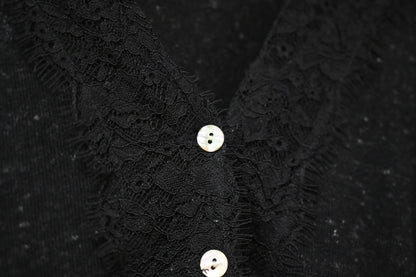 初秋・超親膚蕾絲拼柔軟混色針織外套 2色入 1W61036