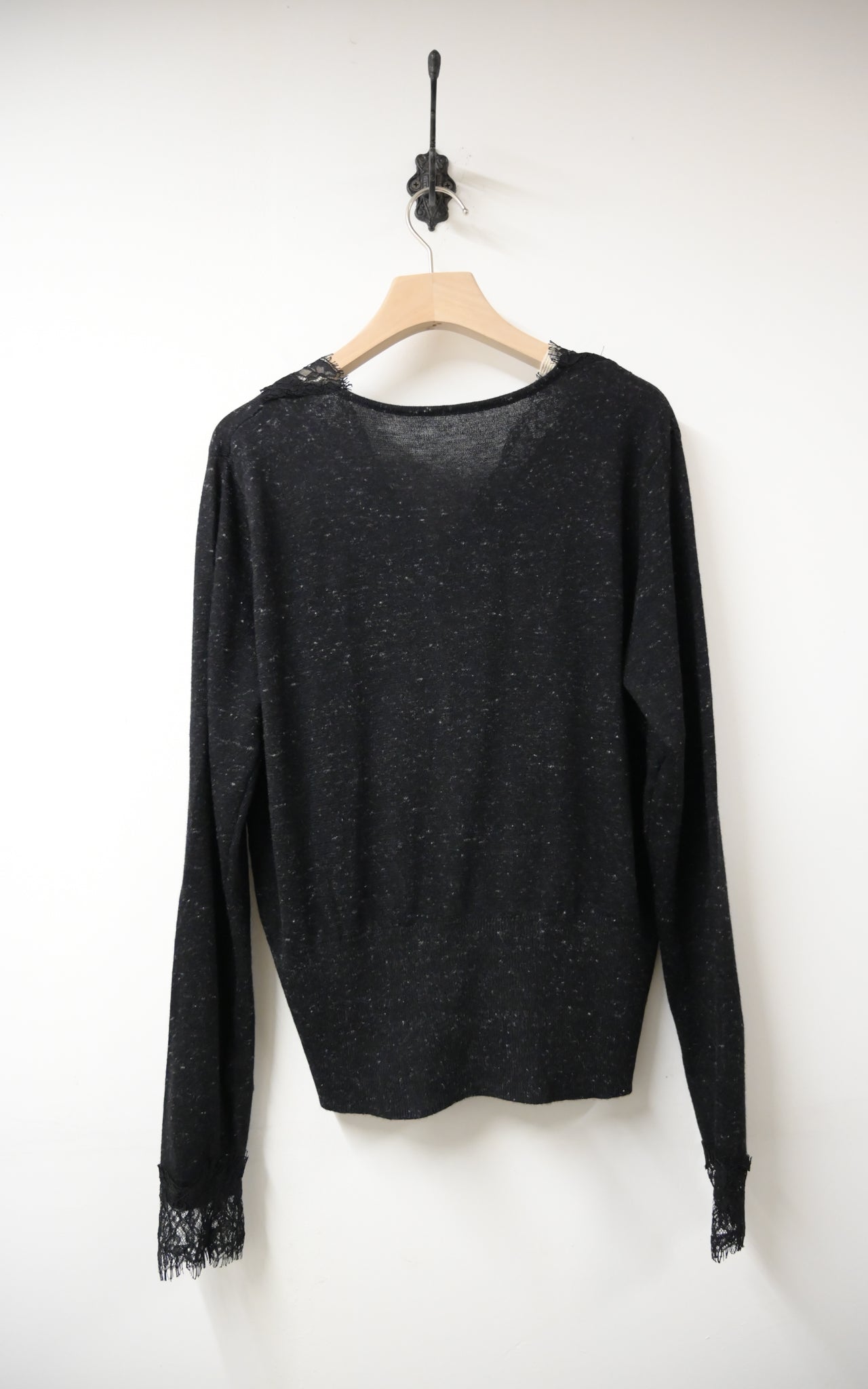 初秋・超親膚蕾絲拼柔軟混色針織外套 2色入 1W61036