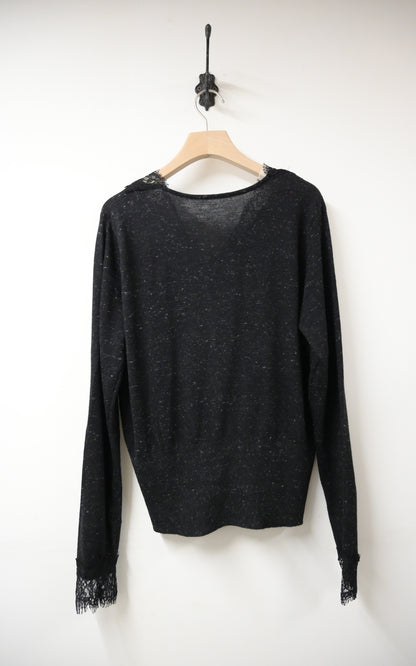 初秋・超親膚蕾絲拼柔軟混色針織外套 2色入 1W61036