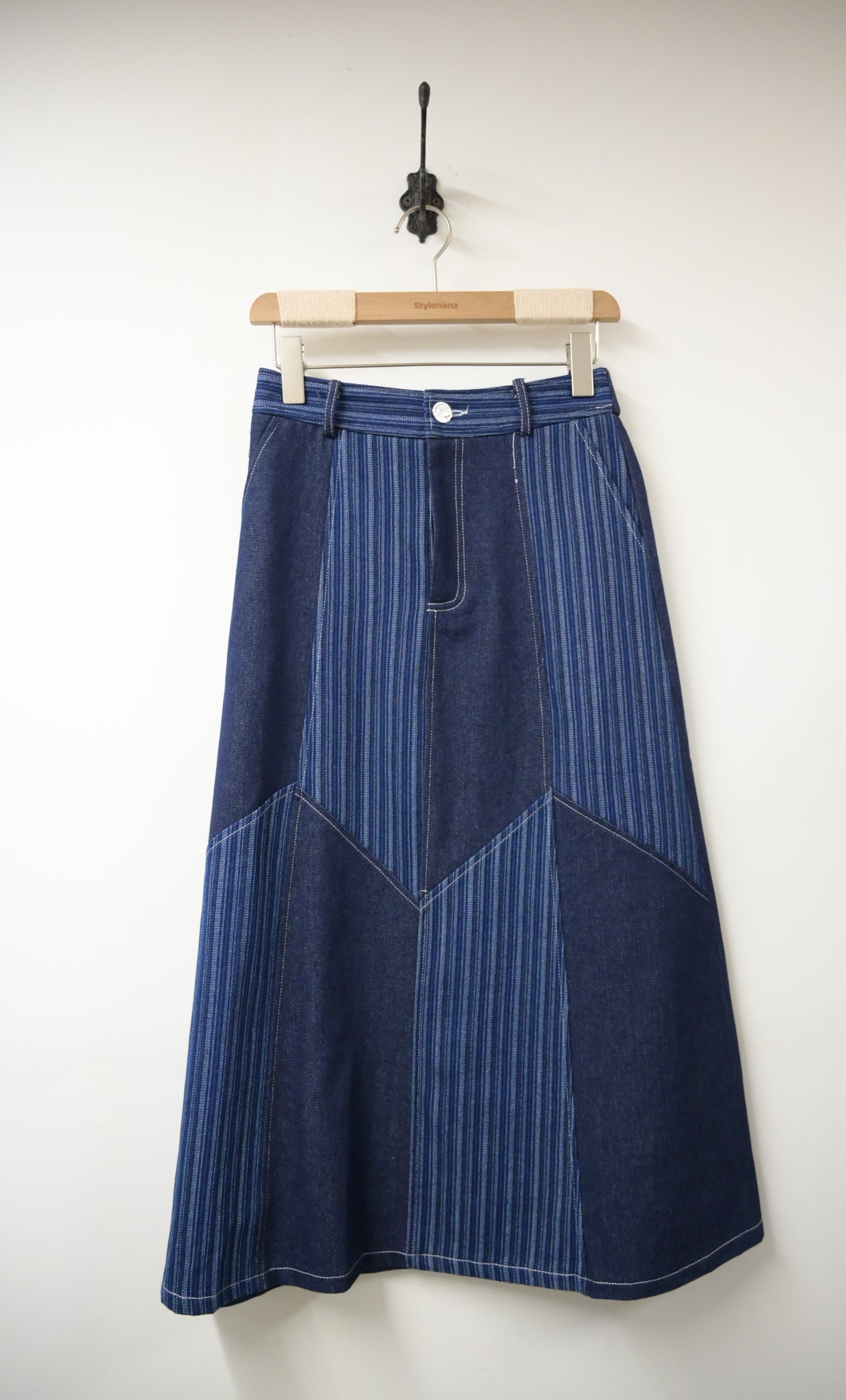 初秋・拼布A字牛仔裙 2色入 1W21038