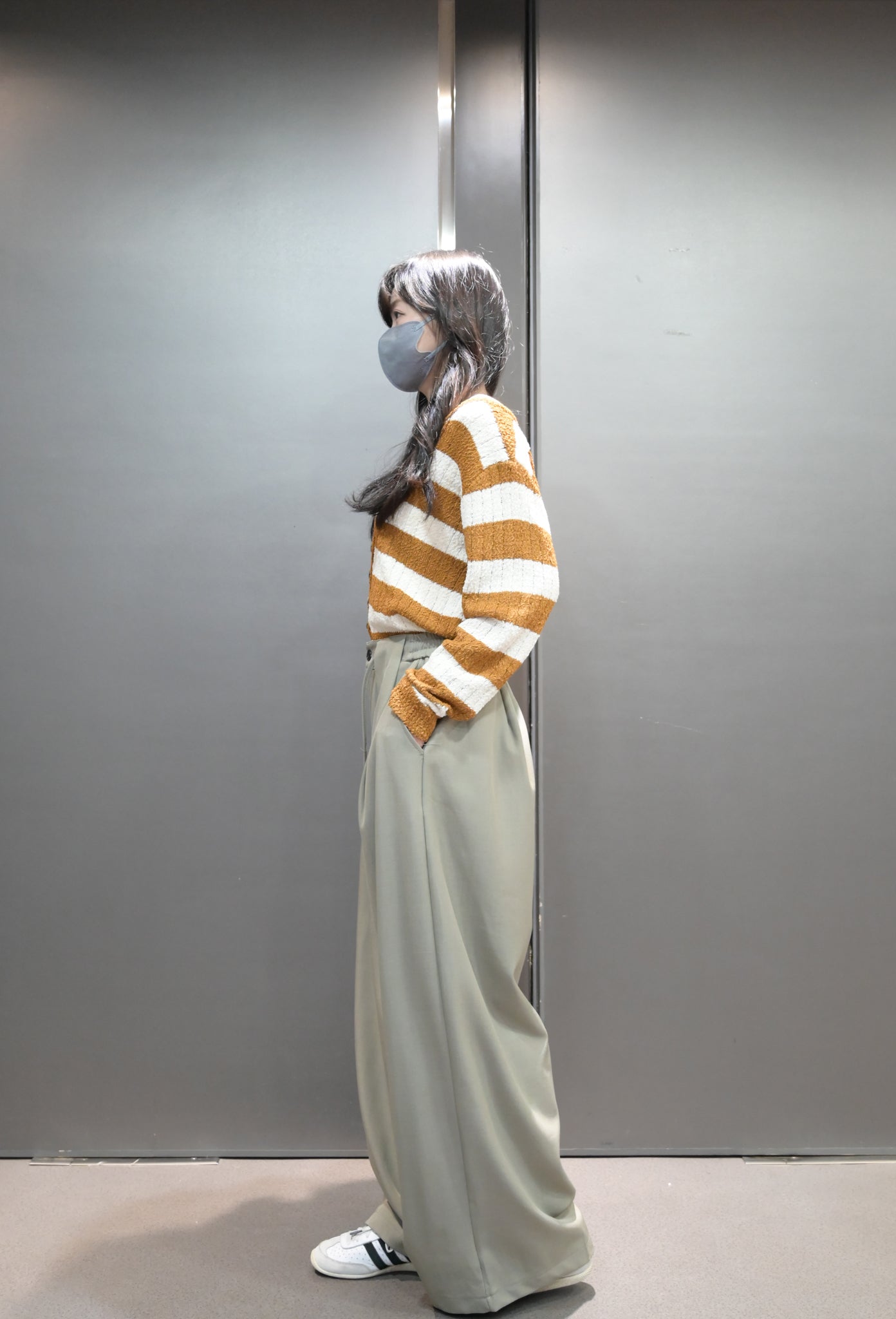 初秋・滑滑綁帶半橡筋落地西褲 2色入 1W61105