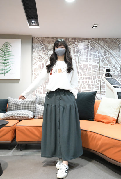 初秋・彈性料排鈕半身裙 2色入 1W61106