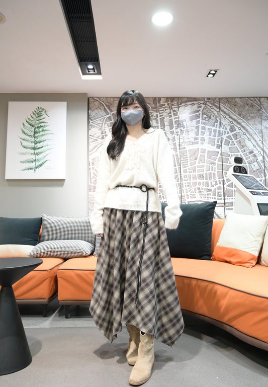 秋冬・不規則格仔裙連Belt 2色入 1W61104