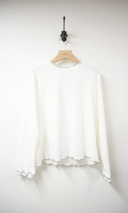 初秋・提花暗紋綑邊Ruffles上衣 4色入 1W51101