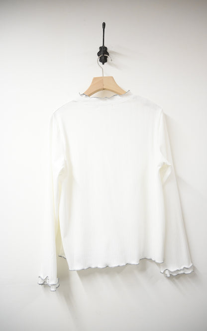 初秋・提花暗紋綑邊Ruffles上衣 4色入 1W51101