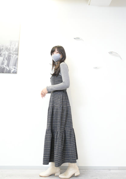 秋冬・厚格仔長裙配幼針織彈性上衣SET 2色入 1W61126