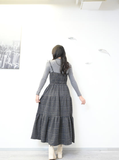秋冬・厚格仔長裙配幼針織彈性上衣SET 2色入 1W61126