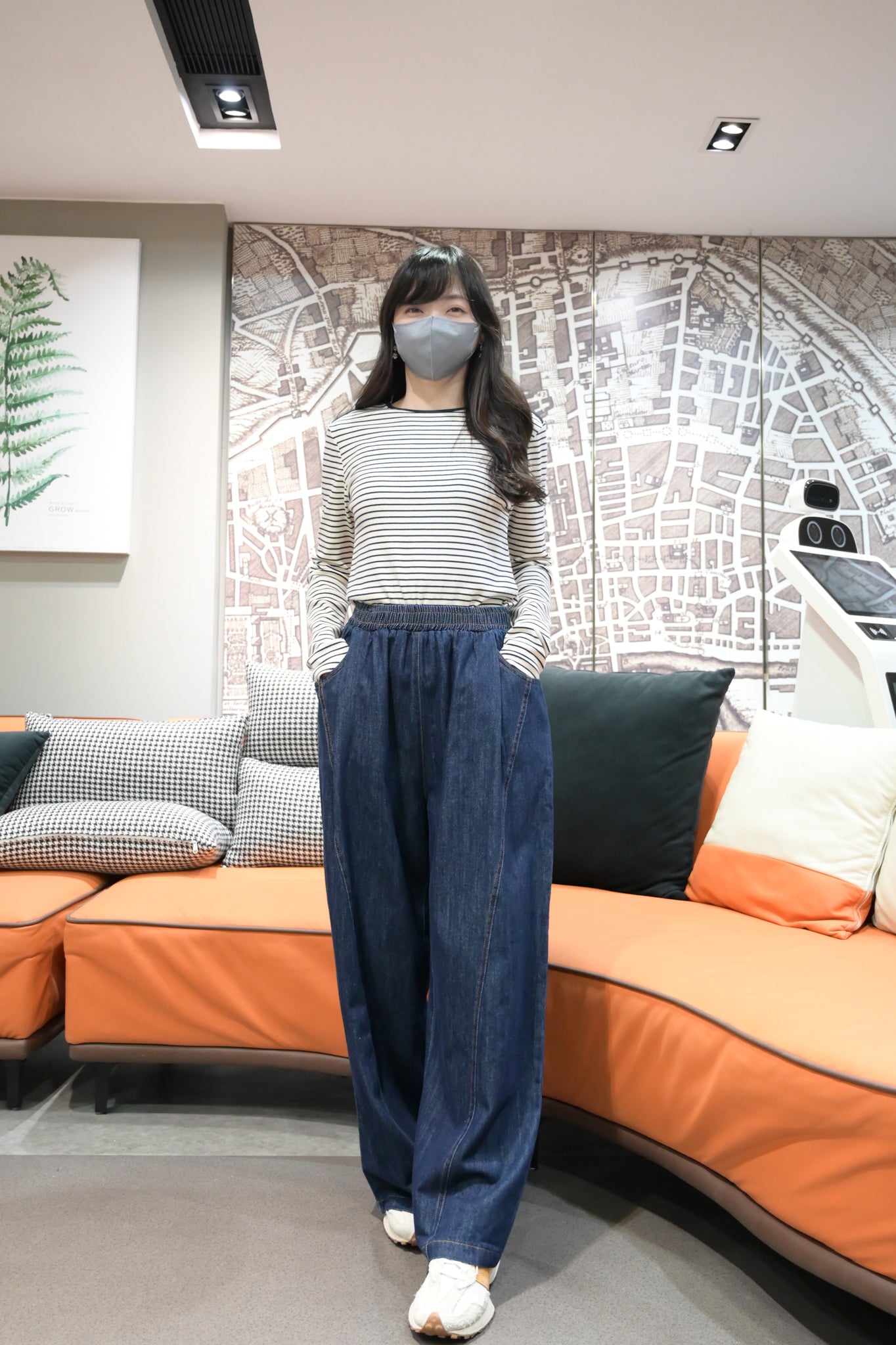 秋冬・明線斜骨柔軟寬鬆牛仔褲 1W71125