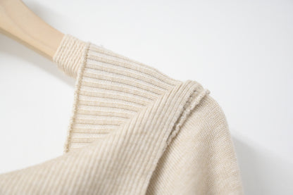 秋冬・反領針織拼接格仔寬鬆長裙連belt 2色入 1W61127