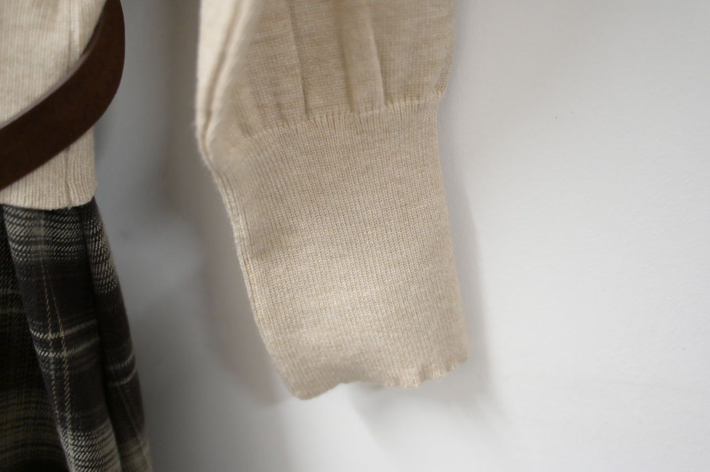 秋冬・反領針織拼接格仔寬鬆長裙連belt 2色入 1W61127