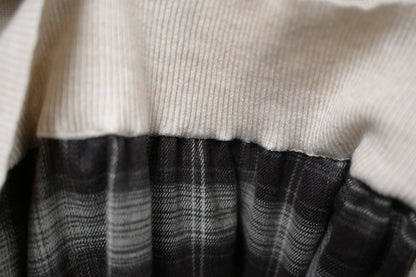 秋冬・反領針織拼接格仔寬鬆長裙連belt 2色入 1W61127