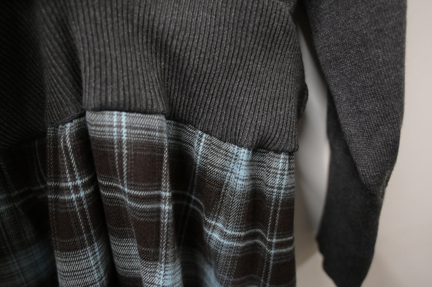 秋冬・反領針織拼接格仔寬鬆長裙連belt 2色入 1W61127