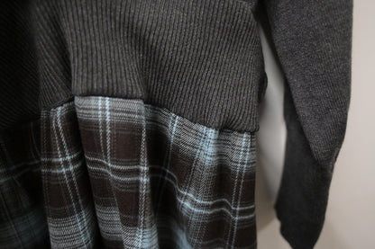 秋冬・反領針織拼接格仔寬鬆長裙連belt 2色入 1W61127