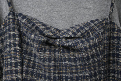 秋冬・厚格仔長裙配幼針織彈性上衣SET 2色入 1W61126