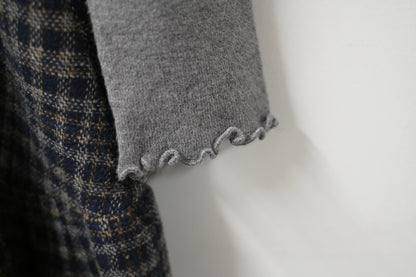 秋冬・厚格仔長裙配幼針織彈性上衣SET 2色入 1W61126