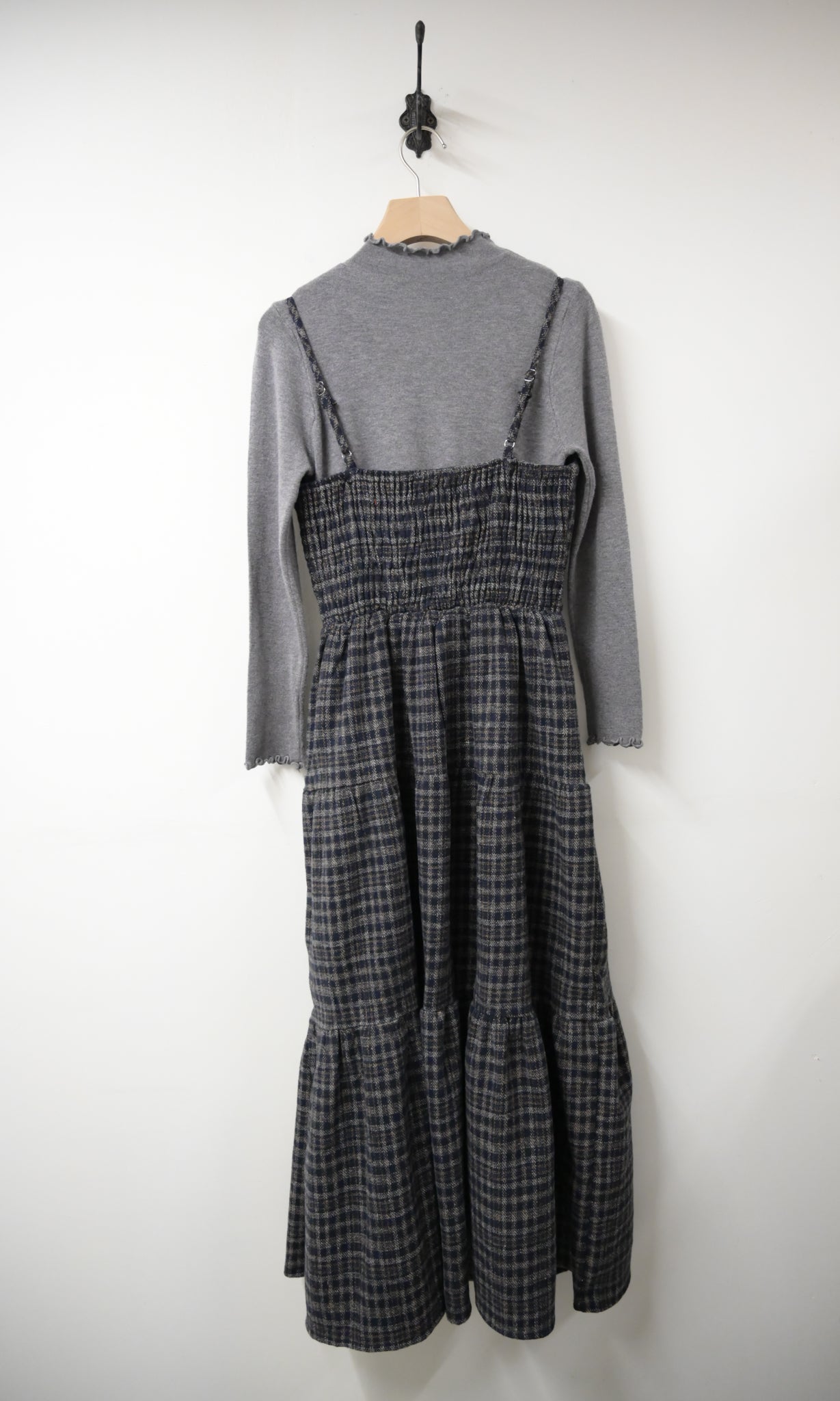 秋冬・厚格仔長裙配幼針織彈性上衣SET 2色入 1W61126