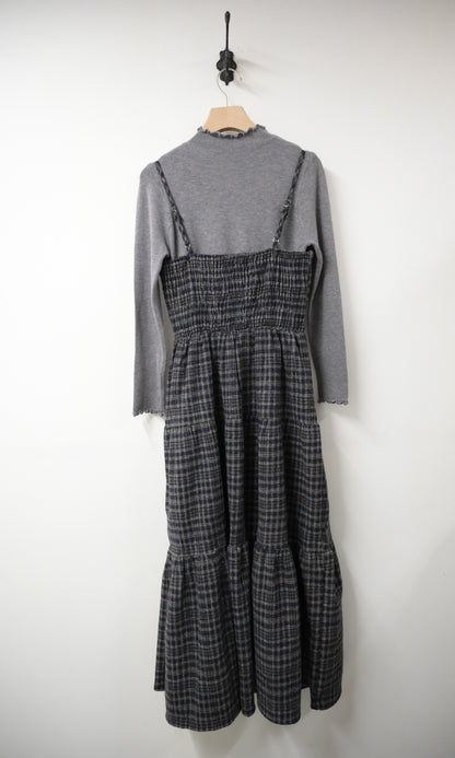 秋冬・厚格仔長裙配幼針織彈性上衣SET 2色入 1W61126