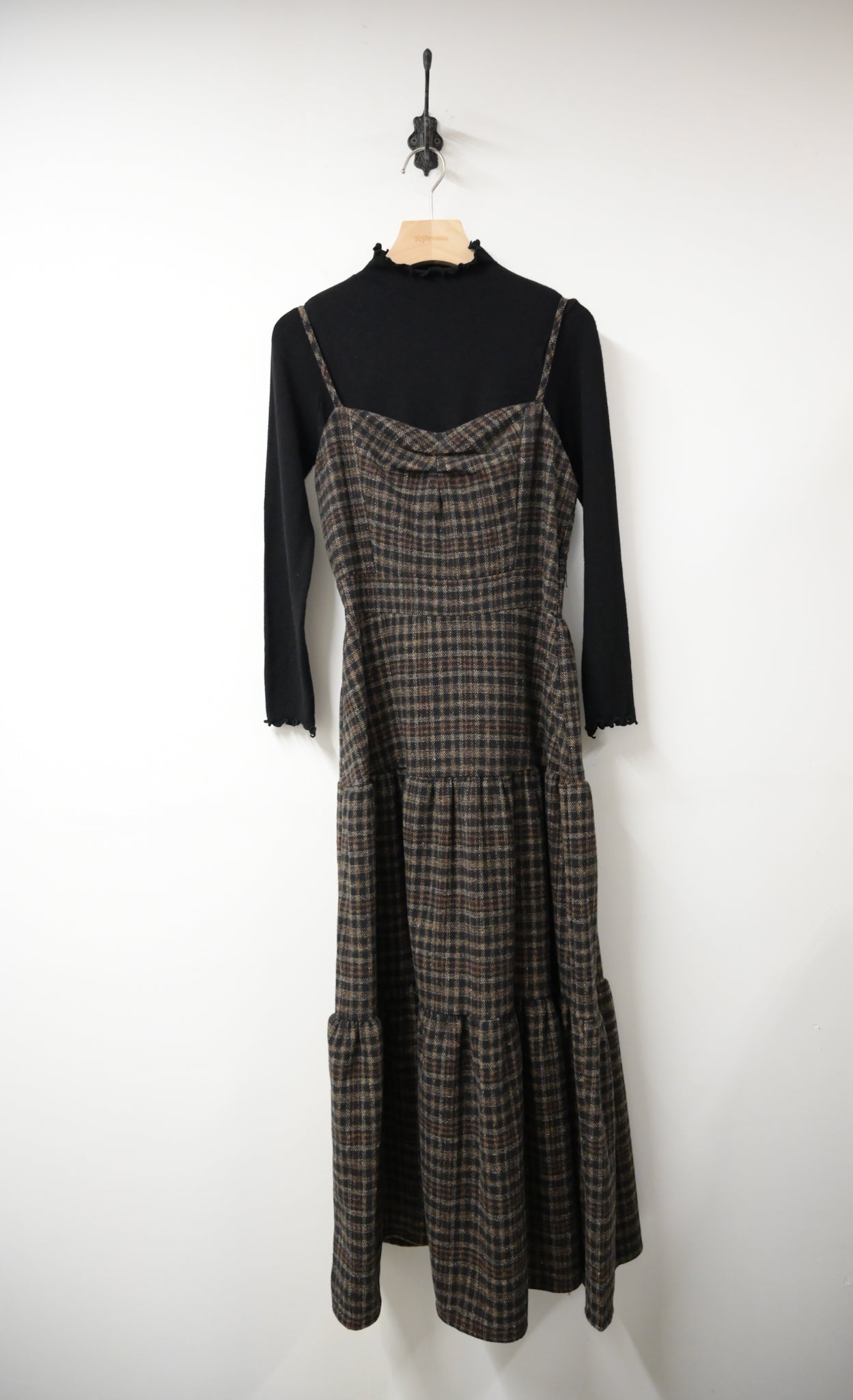 秋冬・厚格仔長裙配幼針織彈性上衣SET 2色入 1W61126