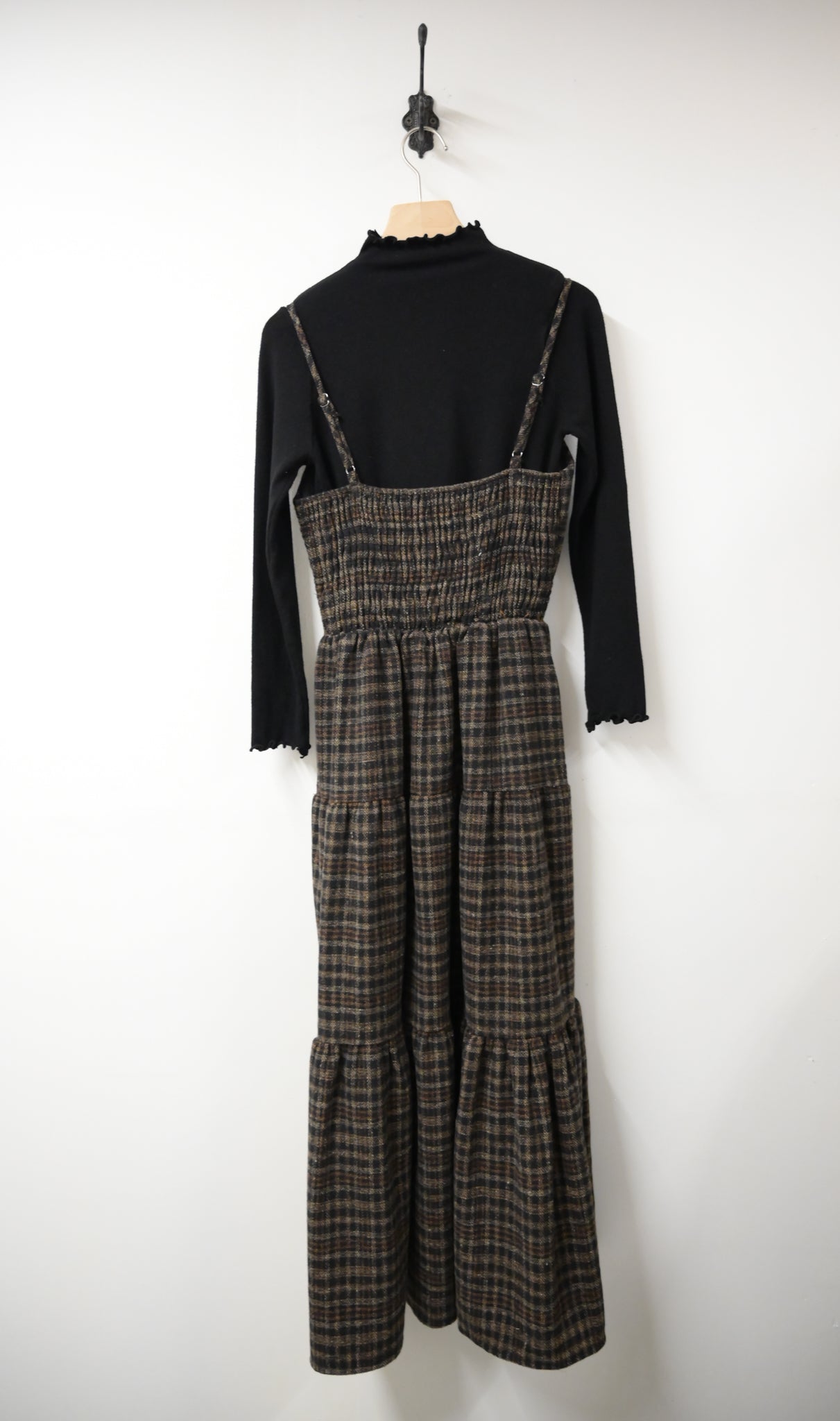 秋冬・厚格仔長裙配幼針織彈性上衣SET 2色入 1W61126