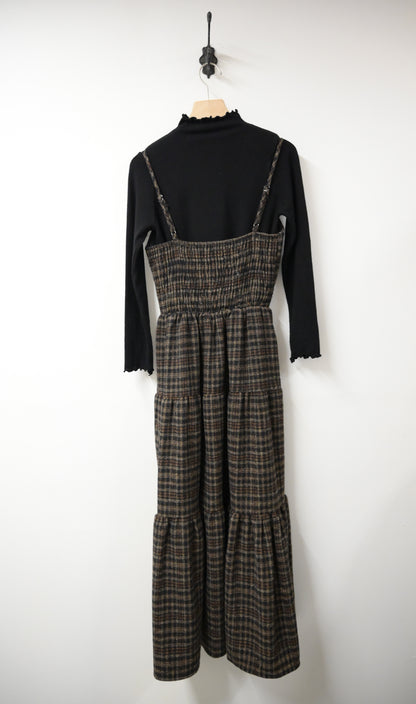 秋冬・厚格仔長裙配幼針織彈性上衣SET 2色入 1W61126