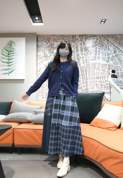 秋冬・質感拼布格仔半身裙 1色入 1W21132