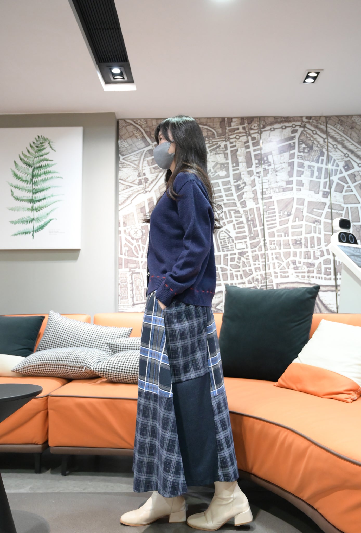 秋冬・質感拼布格仔半身裙 1色入 1W21132