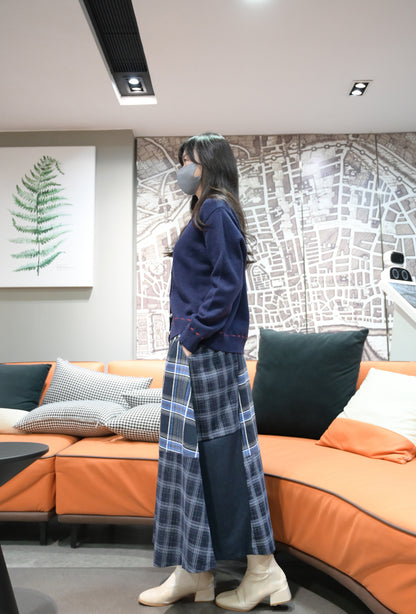 秋冬・質感拼布格仔半身裙 1色入 1W21132