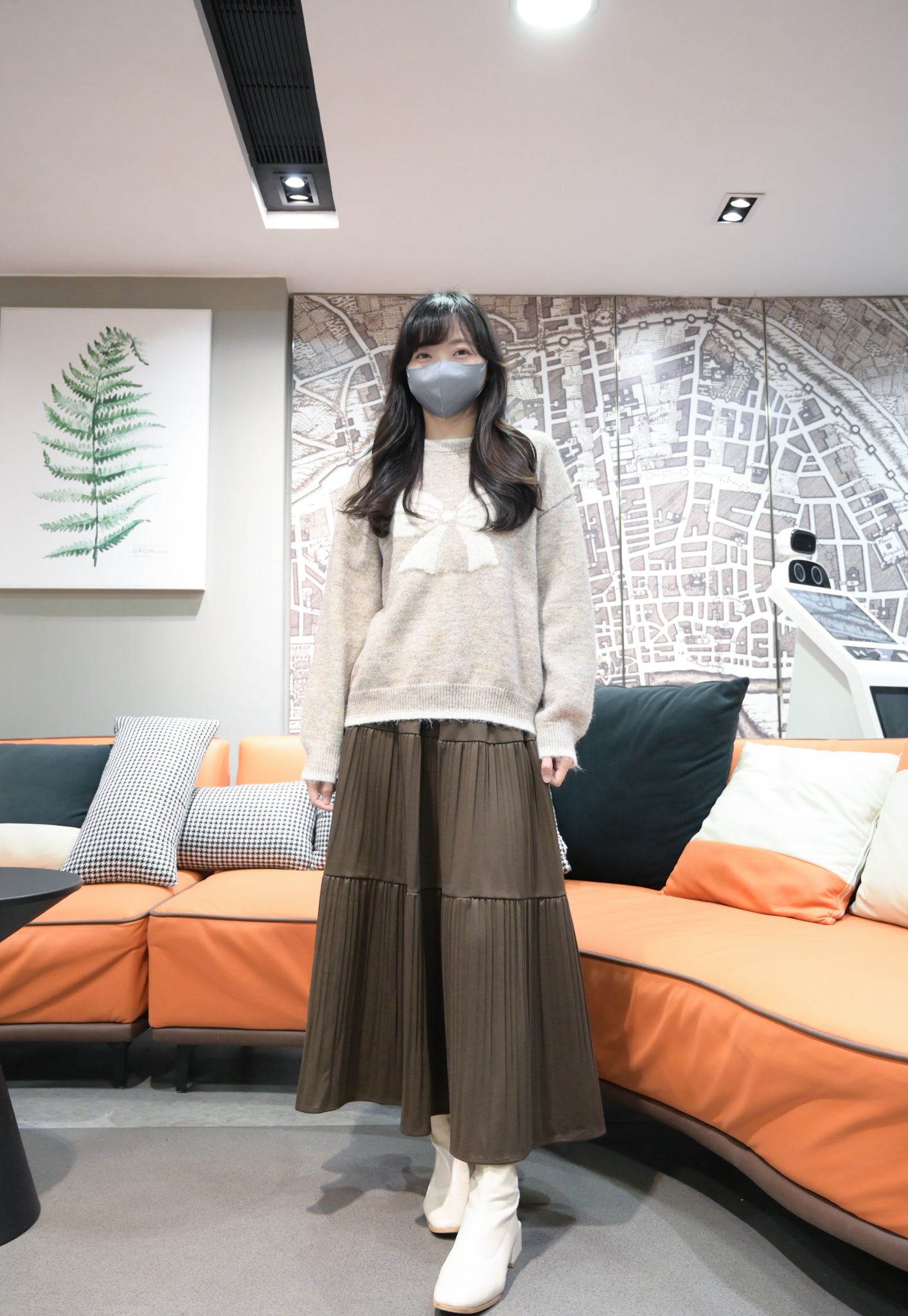 秋冬・撞色邊蝴蝶結暖笠笠毛衣 2色入 1W21142