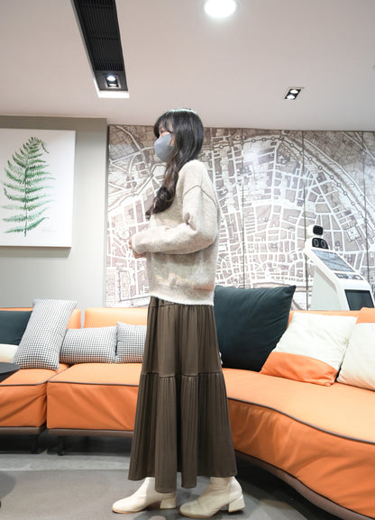 秋冬・撞色邊蝴蝶結暖笠笠毛衣 2色入 1W21142