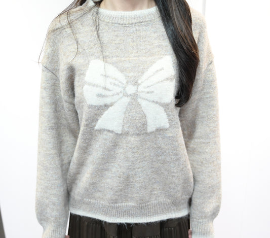 秋冬・撞色邊蝴蝶結暖笠笠毛衣 2色入 1W21142