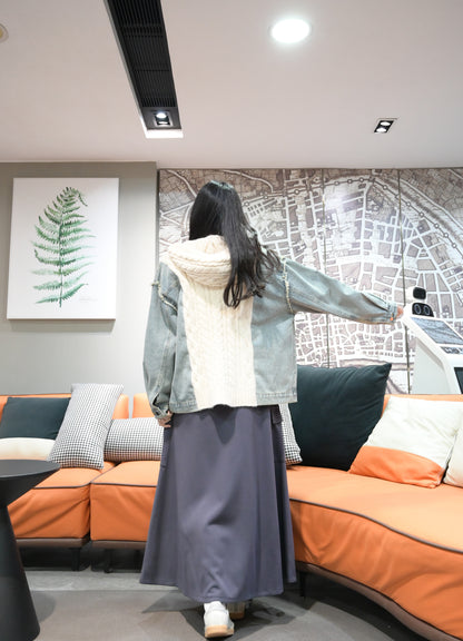 秋冬・柔軟冷衫拼接洗水牛仔外套 2色入 1W61147