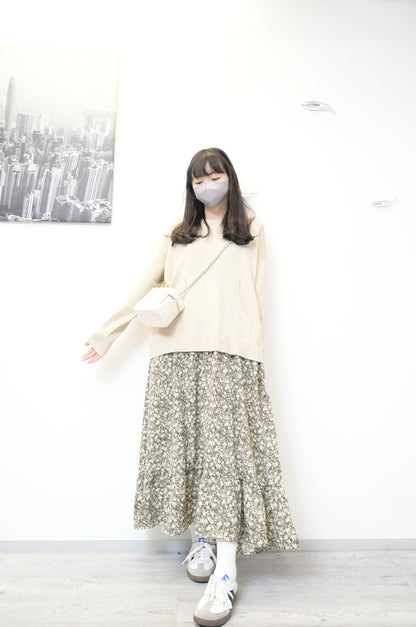 秋冬· 針織布料拼碎花寬鬆長裙 2色入 1W61118