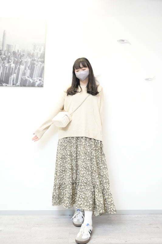 秋冬· 針織布料拼碎花寬鬆長裙 2色入 1W61118