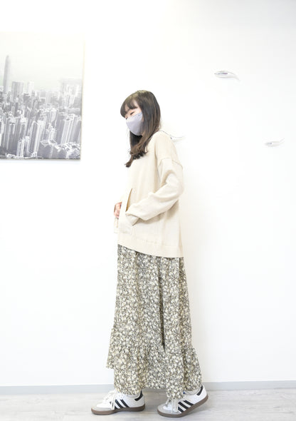 秋冬· 針織布料拼碎花寬鬆長裙 2色入 1W61118