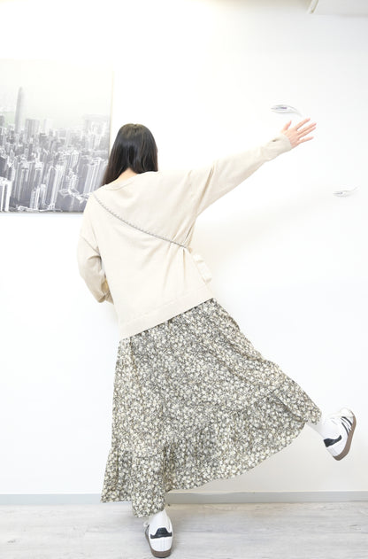 秋冬· 針織布料拼碎花寬鬆長裙 2色入 1W61118