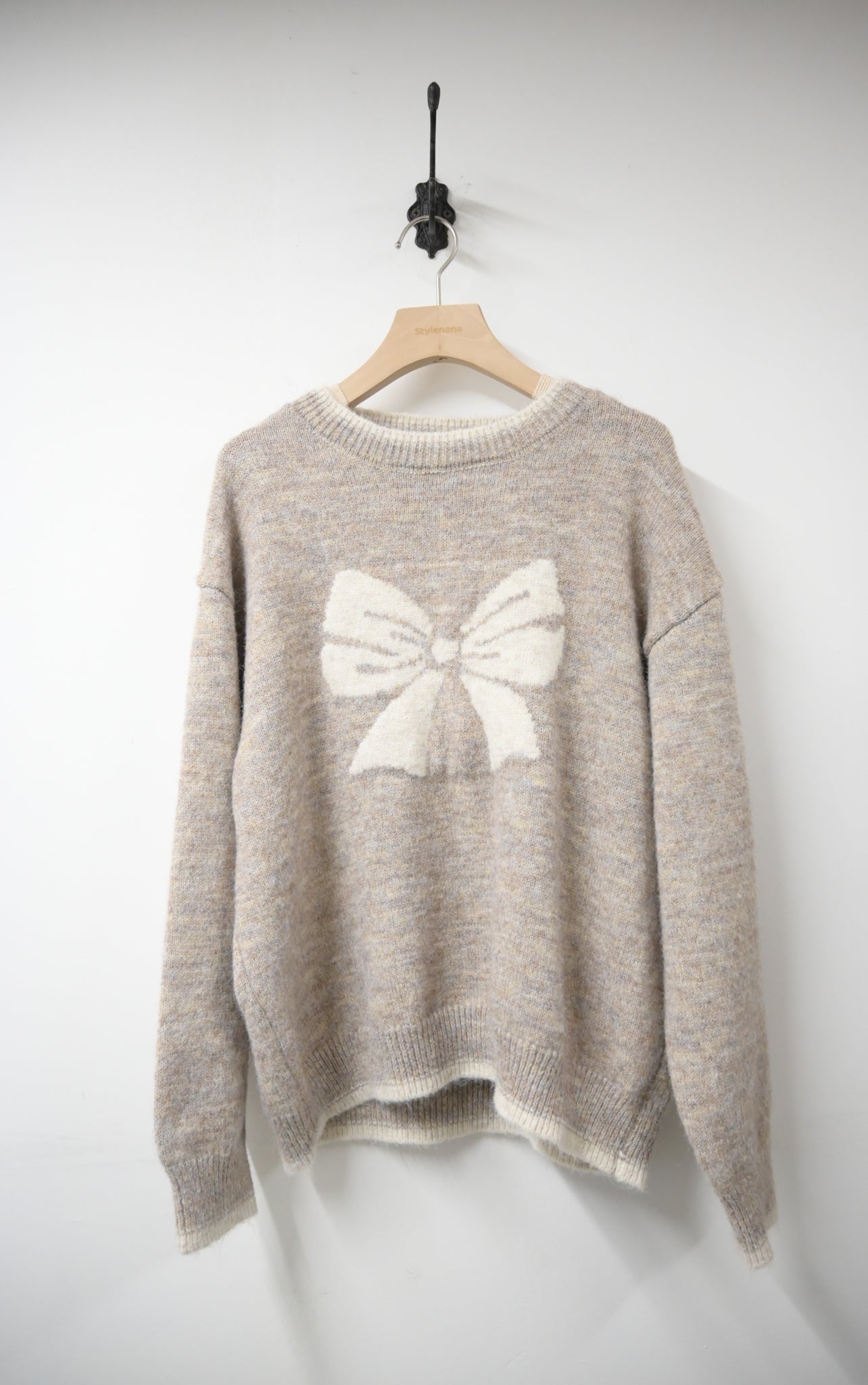 秋冬・撞色邊蝴蝶結暖笠笠毛衣 2色入 1W21142