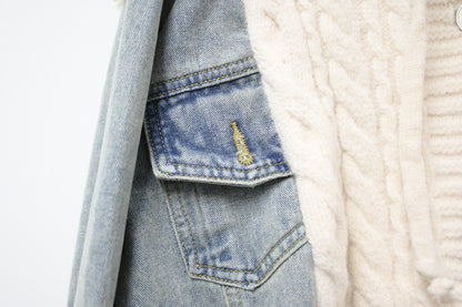 秋冬・柔軟冷衫拼接洗水牛仔外套 2色入 1W61147