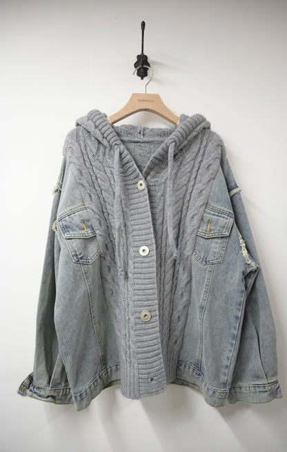 秋冬・柔軟冷衫拼接洗水牛仔外套 2色入 1W61147