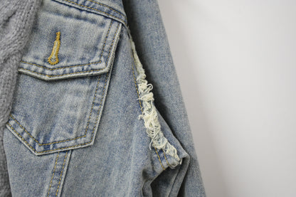 秋冬・柔軟冷衫拼接洗水牛仔外套 2色入 1W61147