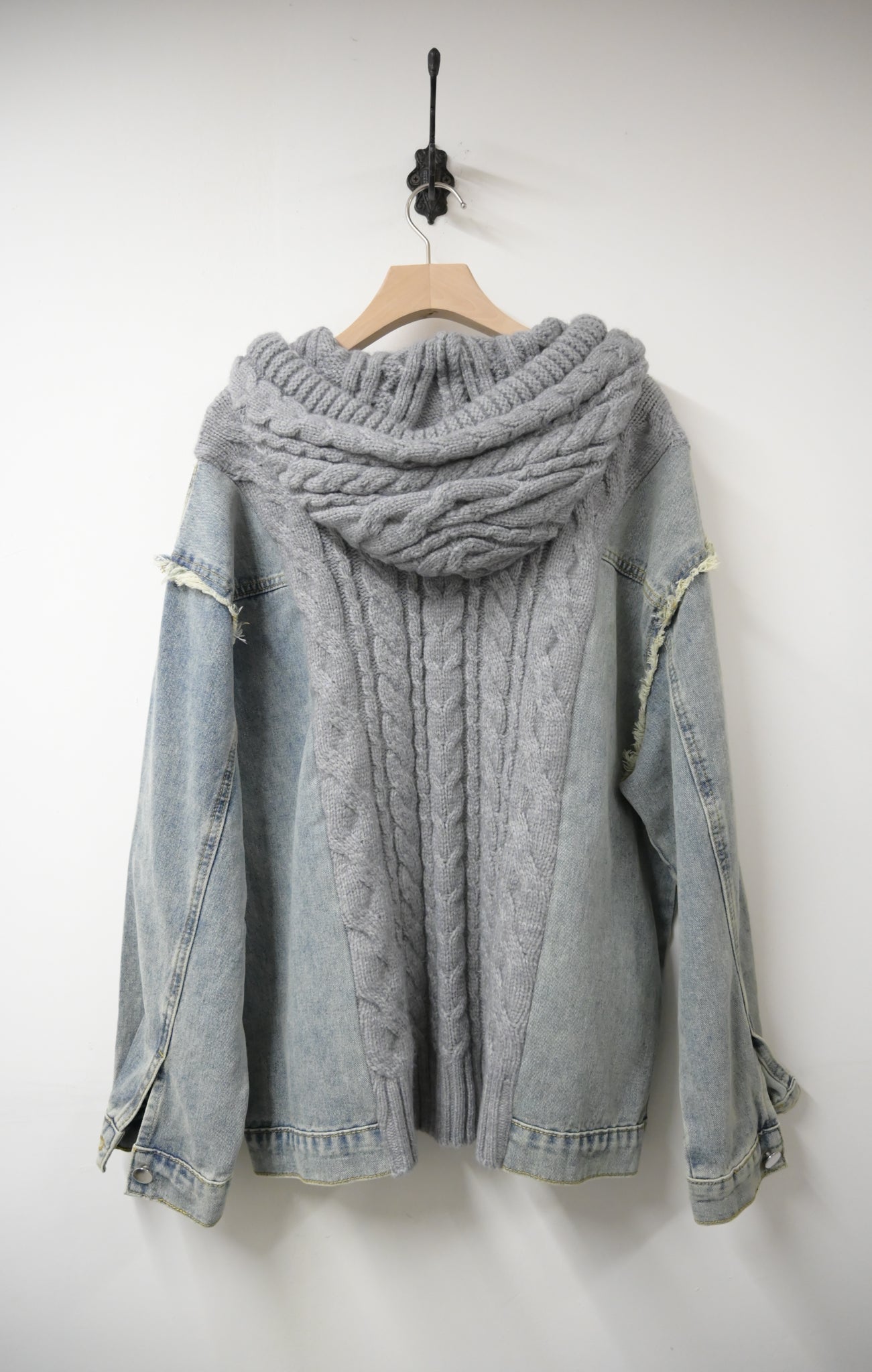 秋冬・柔軟冷衫拼接洗水牛仔外套 2色入 1W61147