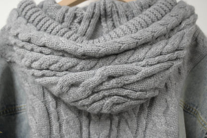 秋冬・柔軟冷衫拼接洗水牛仔外套 2色入 1W61147