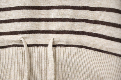 秋冬・抽繩橫間柔軟針織拼接連身裙 2色入 1W61146