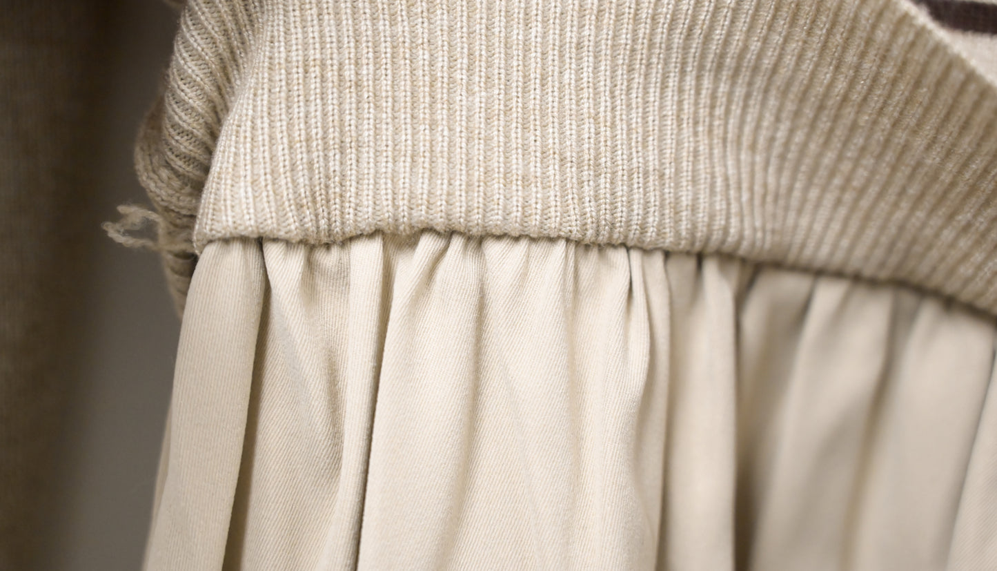 秋冬・抽繩橫間柔軟針織拼接連身裙 2色入 1W61146