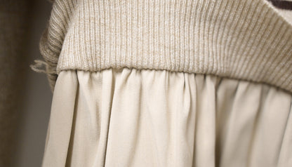 秋冬・抽繩橫間柔軟針織拼接連身裙 2色入 1W61146