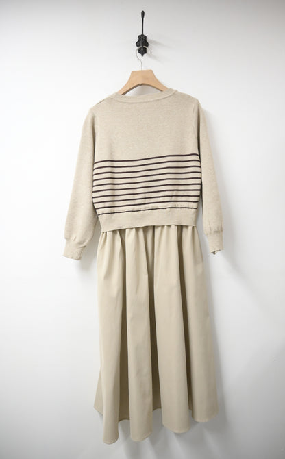 秋冬・抽繩橫間柔軟針織拼接連身裙 2色入 1W61146