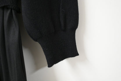 秋冬・抽繩橫間柔軟針織拼接連身裙 2色入 1W61146